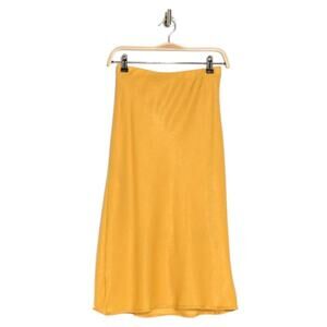 Forgotten Grace Crushed Satin Bias Midi Skirt In Paris Mustard Size Large NWOT